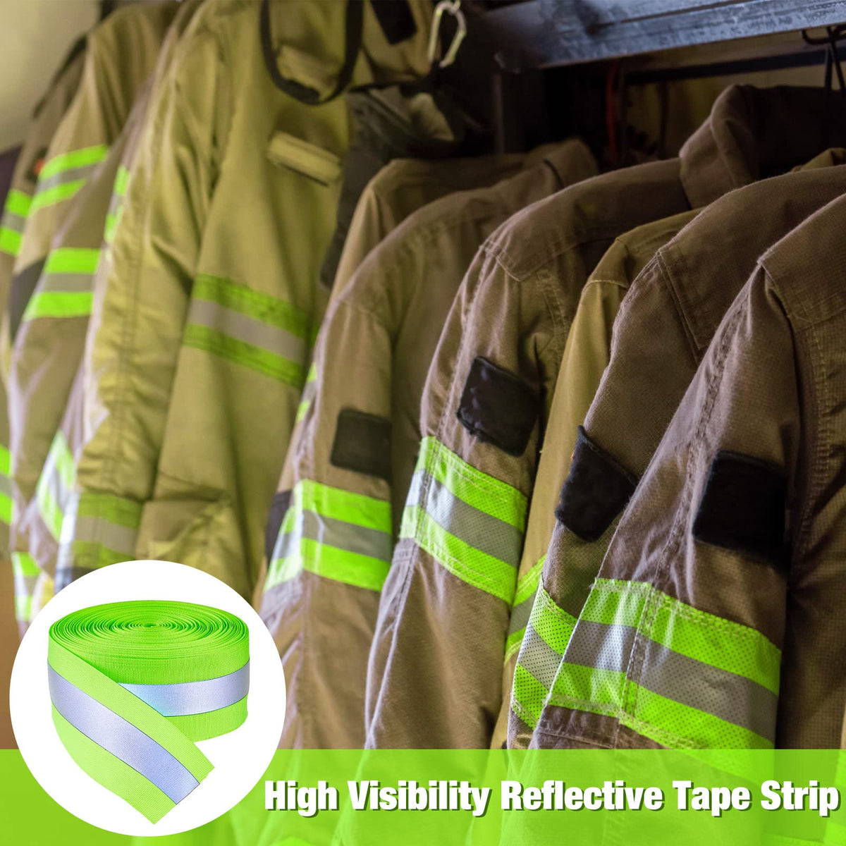 Taiyin 2 Rolls High Visibility Reflective Tape Strip 2'' x 66 ft Sew on Safety Fabric Webbing 2 cm Reflective Width Warning Florescent Safety Tape for Clothes Bags Raincoats(Green) Green