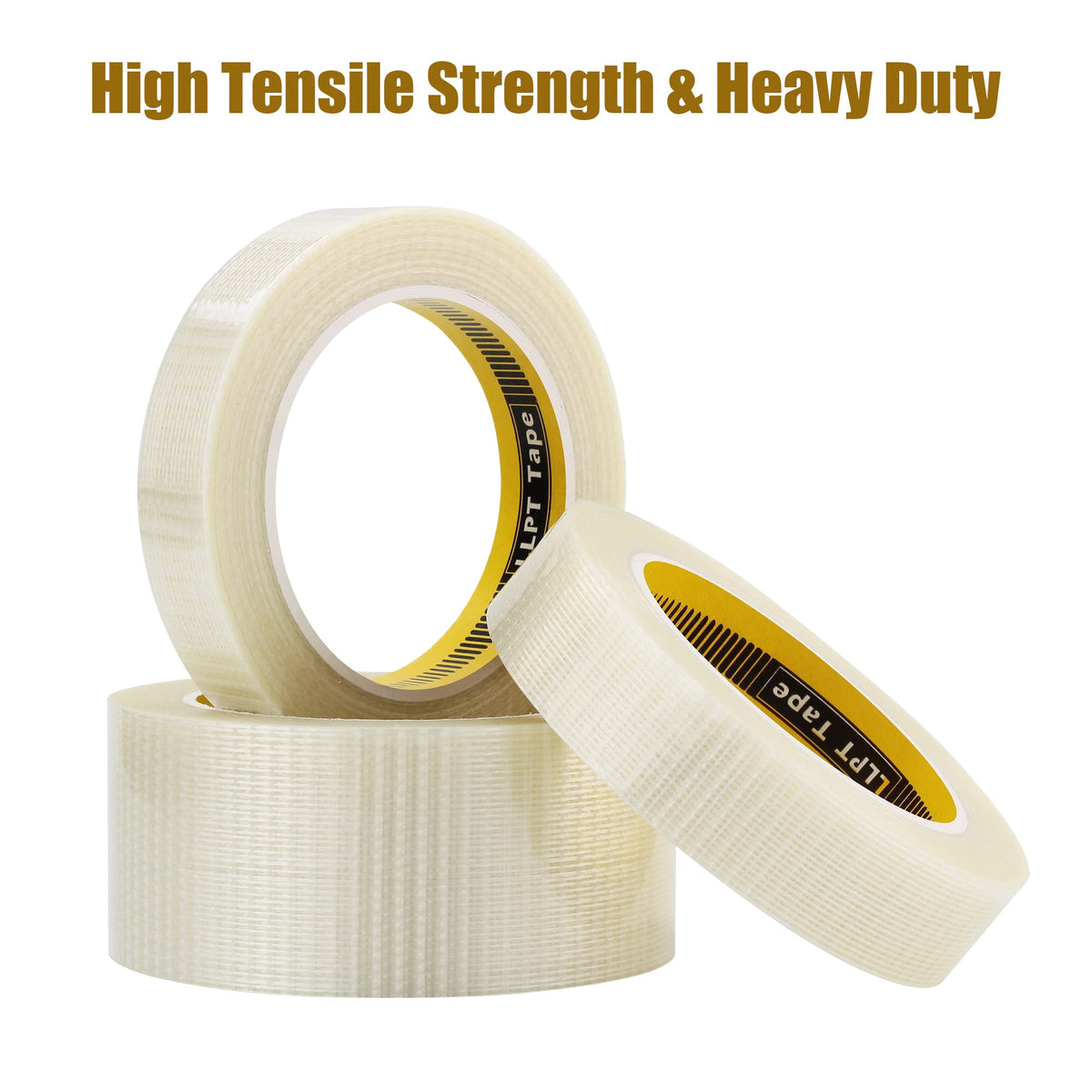 LLPT Filament Strapping Tape Fiberglass Mesh Reinforced 3/4" x 36 Yards Each 6.2 Mil 4 Pack Heavy Duty Packing Tape for Mailing Shipping Boxes Bundling (TGT1933TT04) 3/4" x 36 yds