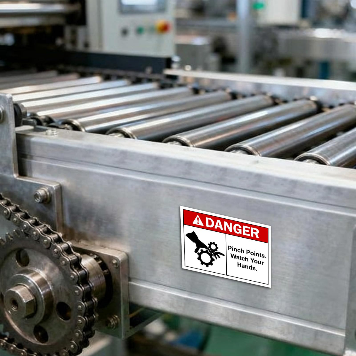 100 Pcs Pinch Points Danger Labels - 5 x 3.5 Inch Watch Your Hands OSHA Safety Warning Sign Stickers, PET Material for Industrial Warehouse, Machine and Equipment