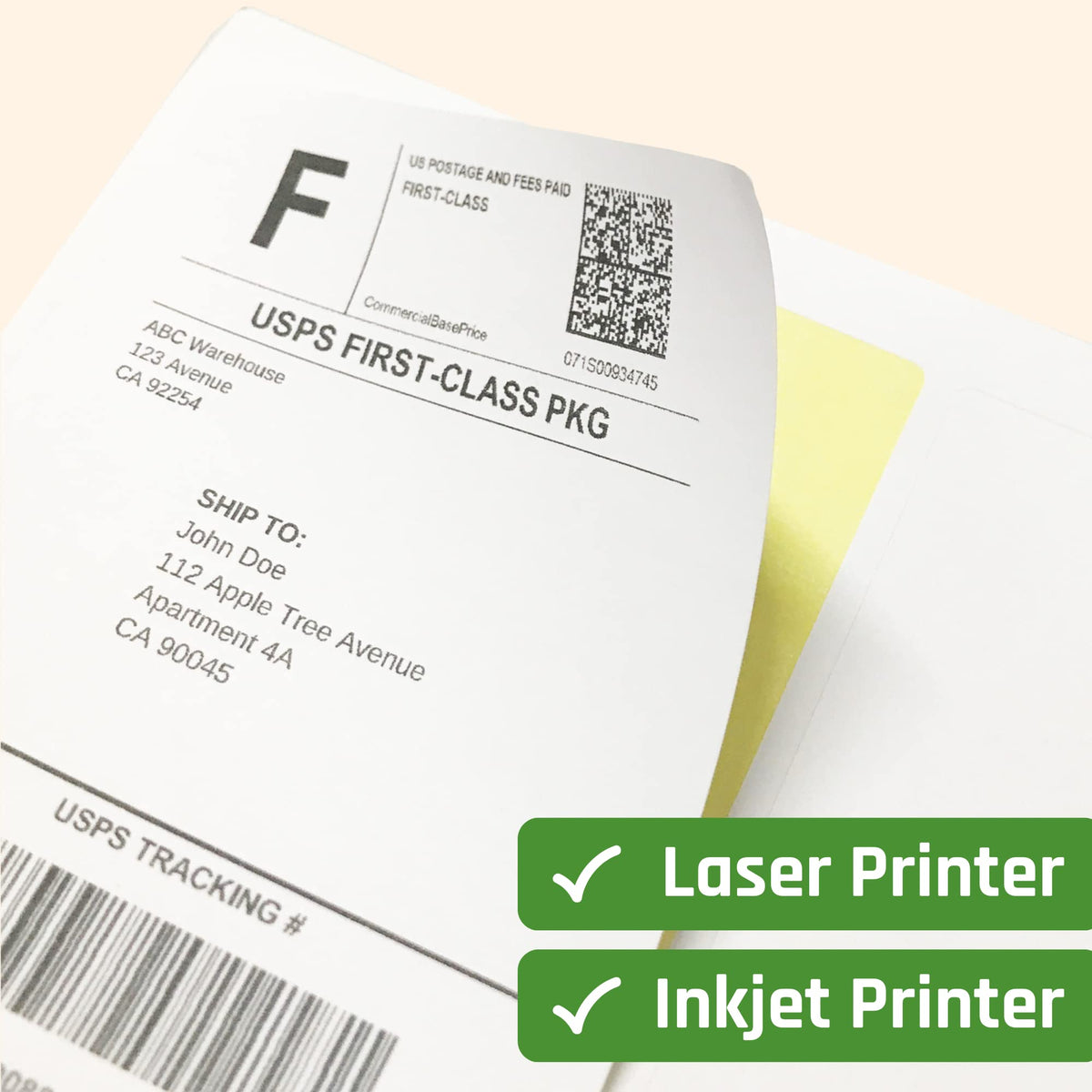 White printable sticker labels, 2x4 inches, laser and inkjet compatible, 30 sheets with 10 labels per page, TownStix brand.