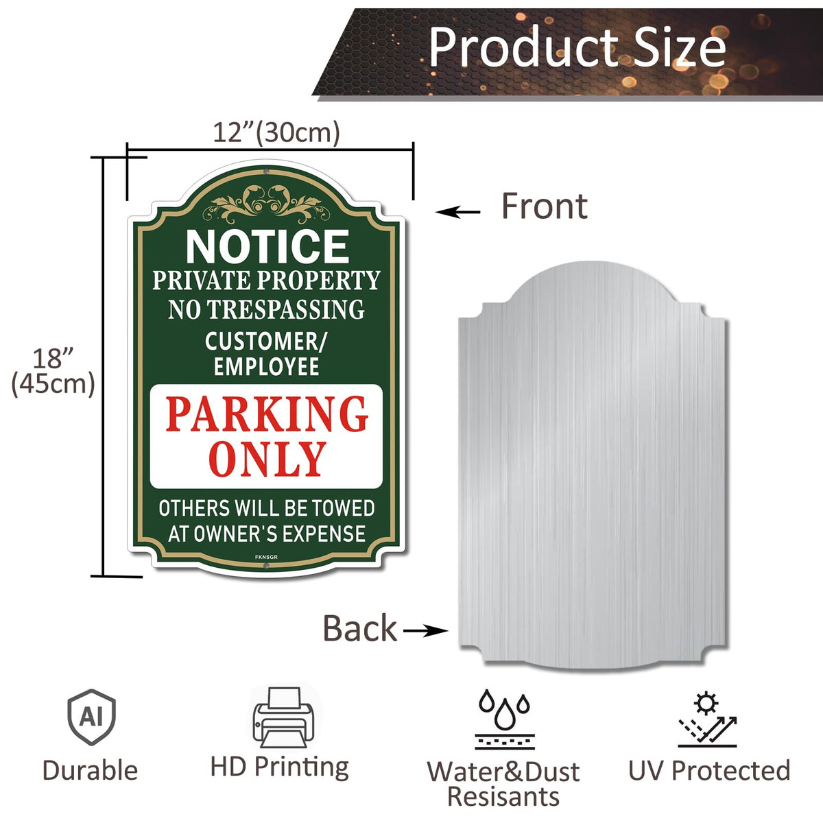 Customer & Employee Parking Only Sign 2 Pack, 12 x 18 inches, Rust Free .040 Aluminum Private Property No Trespassing Sign UV Protected, Fade Resistant