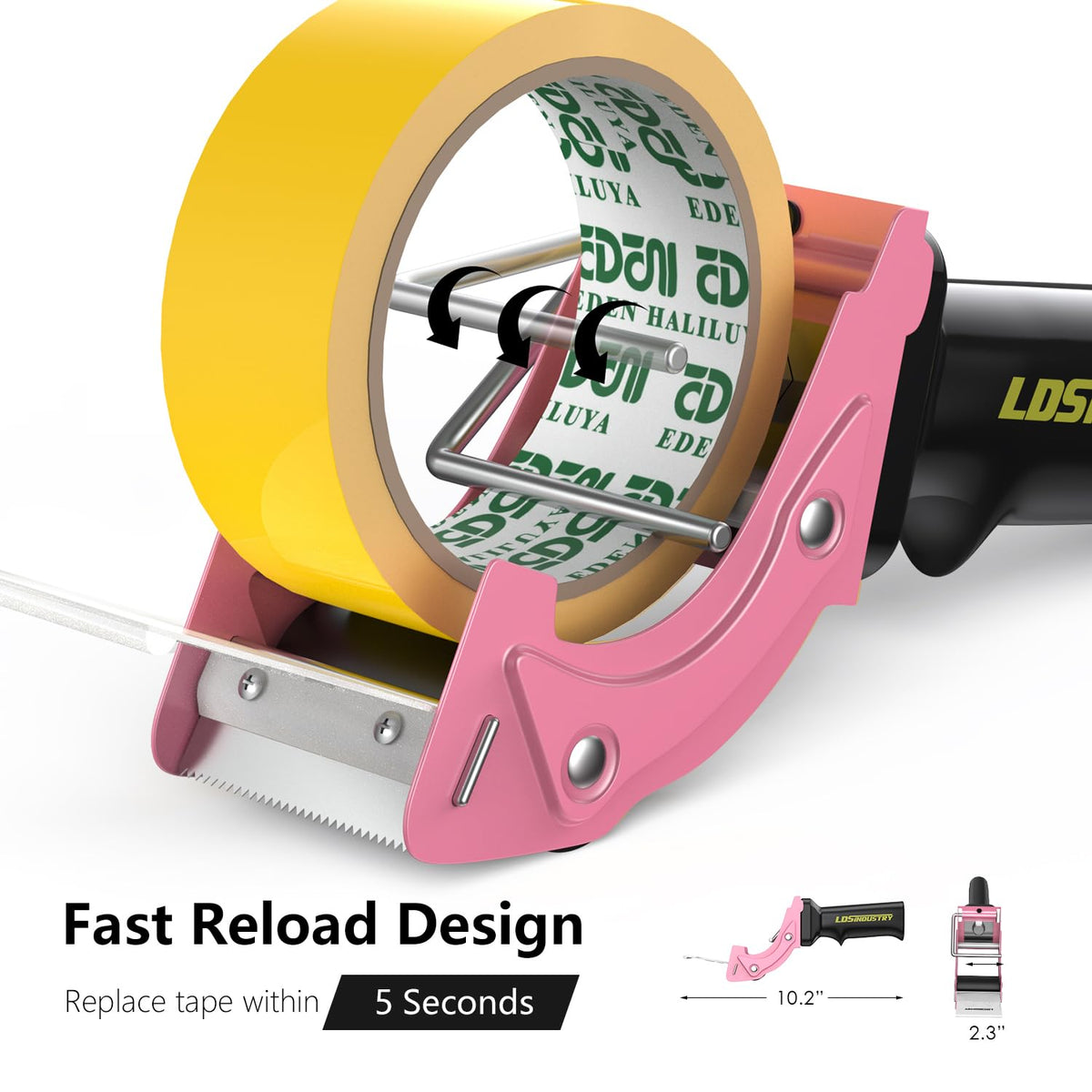 2 Pcs Rapid-Replace Packing Tape Dispenser Guns with Extra Blade, 2IN(50mm) Lightweight Ergonomic Industrial Handheld Heavy Duty Tape Cutter for Carton, Packaging and Box Sealing Pink