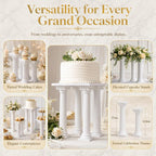 DECHOUS Roman Column Cake Pillars, White Plastic, 8 Pack