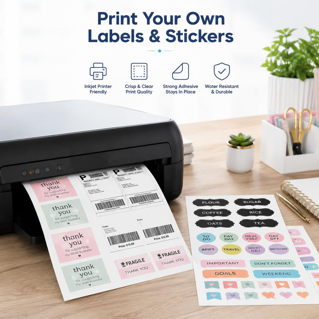 DeBaio Printable Sticker Paper for Inkjet Printer, 100 Sheets 11"x8.5'' Matte Sticker Printer Paper Full Sheet Labels for Laser/Inkjet Printers, Letter Size, Strong Adhesive 11"*8.5"