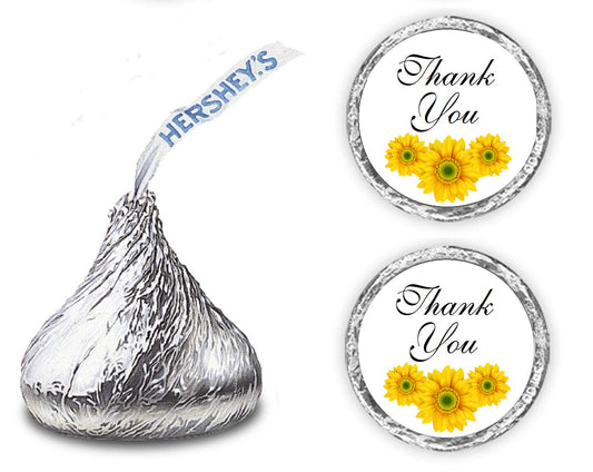 324 Sunflower Thank You Kisses Wedding Stickers, Floral Chocolate Drops Labels Stickers for Weddings, Bridal Shower Engagement Party, Bride and Groom Party Favors for Kisses. Made in USA.