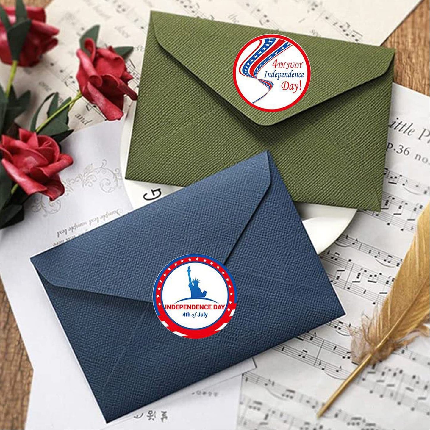 500Pcs Independence Day Label Stickers Roll 4th of July Envelope Seals Stickers Patriotic Party USA Flag Star Balloon Adhesive 1.5inch Round Labels Wrapping Paper for Card Gift Bags Decor 8 Designs 4th of July 1