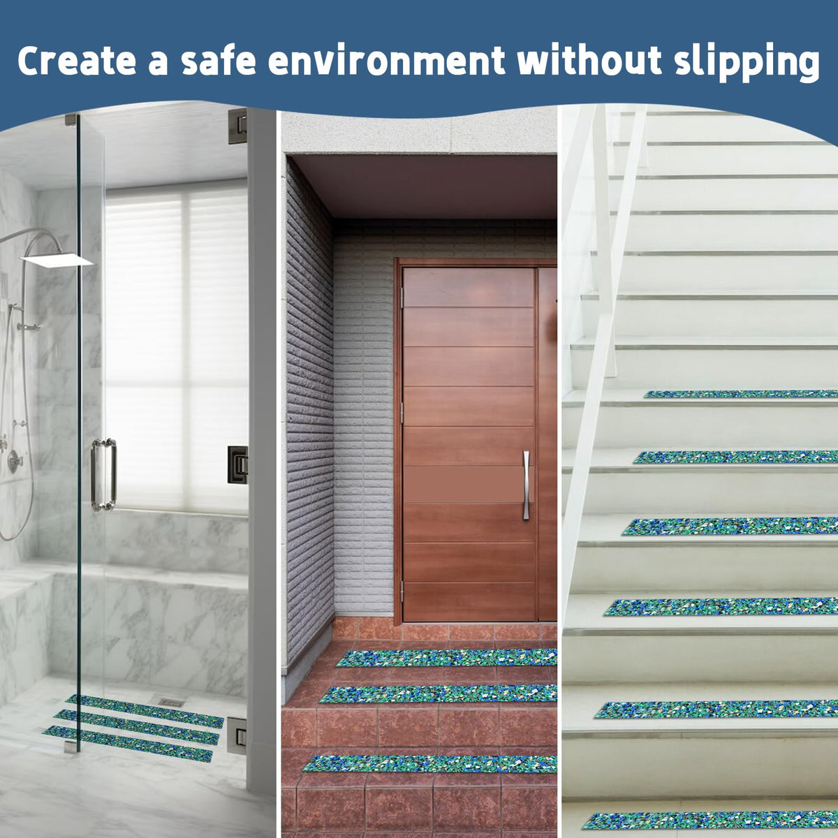 Heavy Duty Anti-Slip Tape for Pool Steps, 4" x15FT Blue Rubber Grip Traction Tape, Indoor/Outdoor Stairs, Waterproof Safety Grip Strips for Wet Areas, Showers, Tubs & Marine, Barefoot Friendly 4 IN Blue&Purple