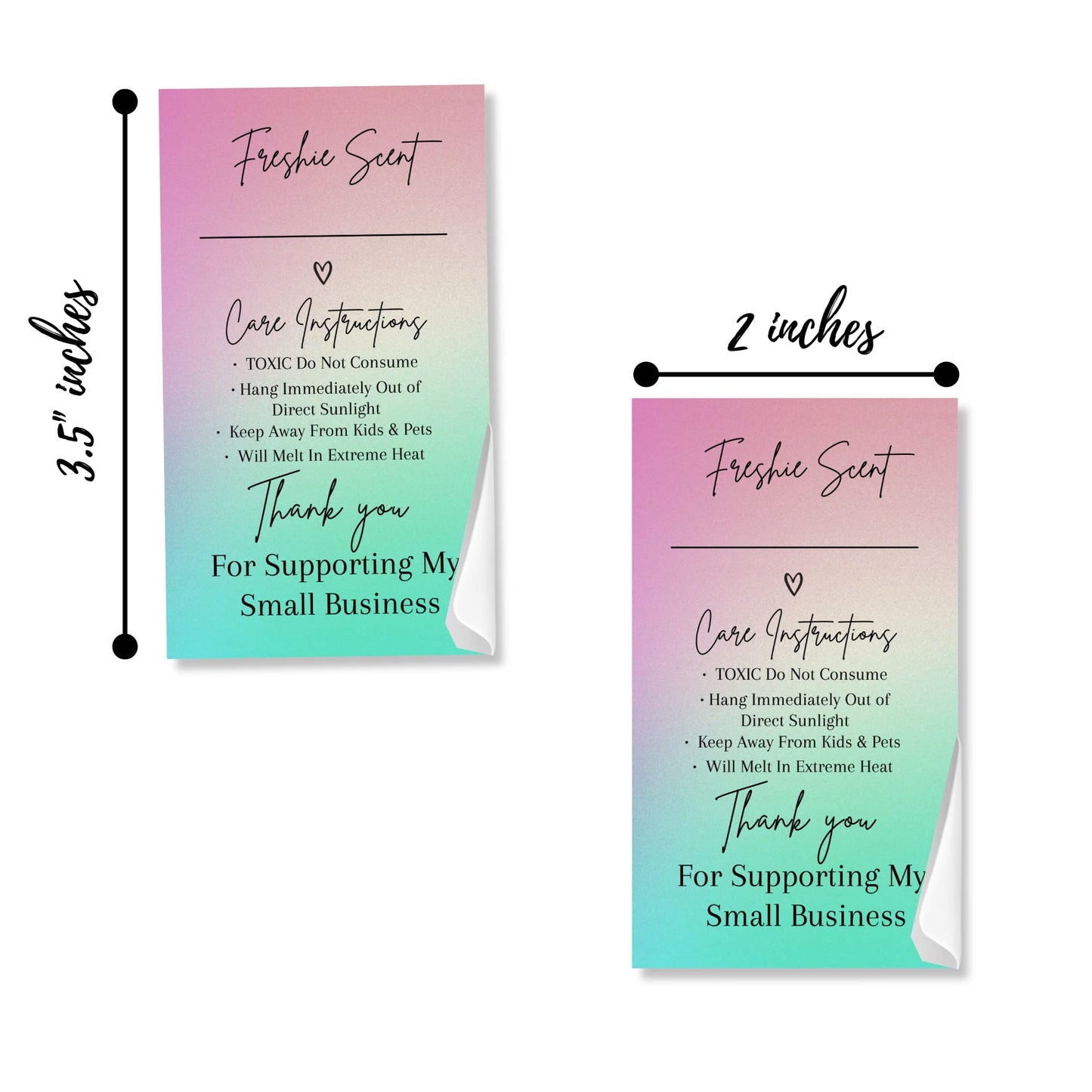Freshie Warning Care Instruction Card Stickers | 200 Sticker Roll | 2x3.5” Write in Your Scent Line Rainbow Ombre Pink Green Scented Bead Molds Aroma Oil Freshie Silicone It’s Getting Hot Labels