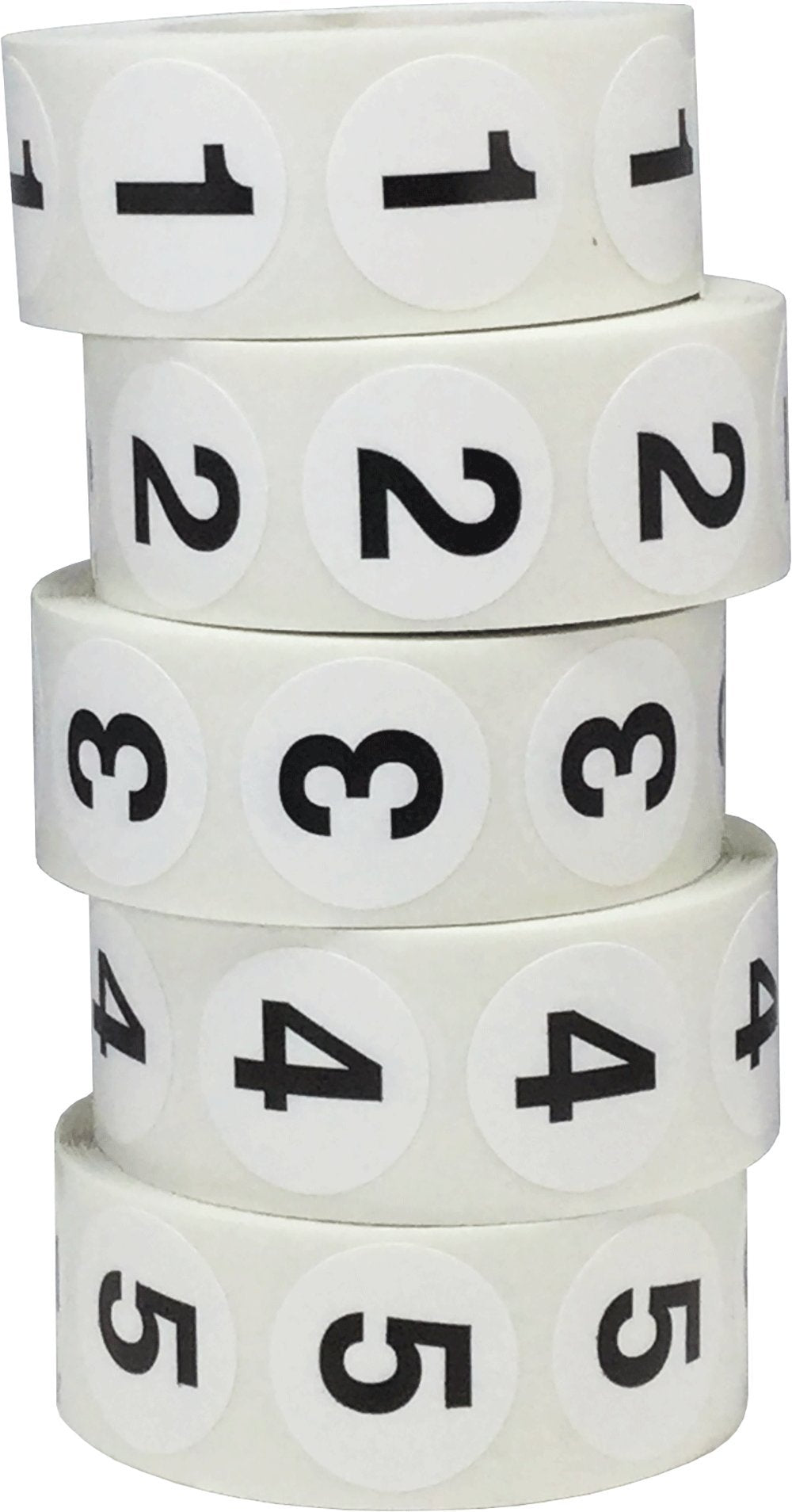 Color-coding labels  with numbers 1-5, 3/4 inch bulk pack for office and warehouse organization, 500 per roll.