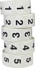 Color-coding labels  with numbers 1-5, 3/4 inch bulk pack for office and warehouse organization, 500 per roll.