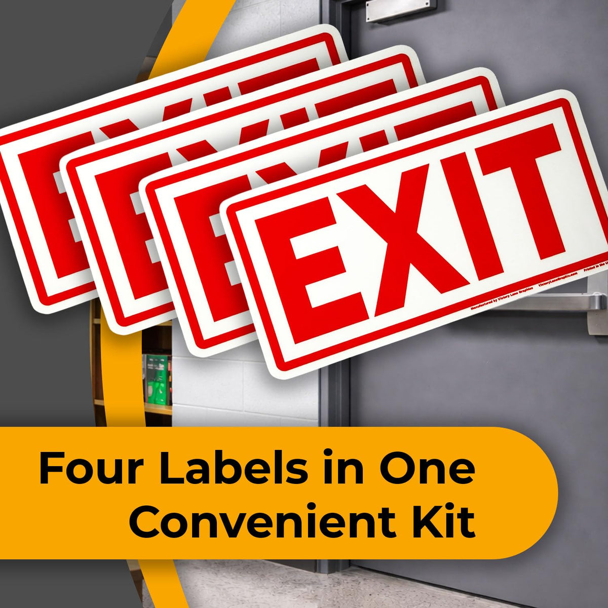 EXIT Safety Labels – 3.5 x 7 Inch Industrial Vinyl Exit Stickers – Emergency Egress Marking for Doors, Panels & Facilities – 4 Pack