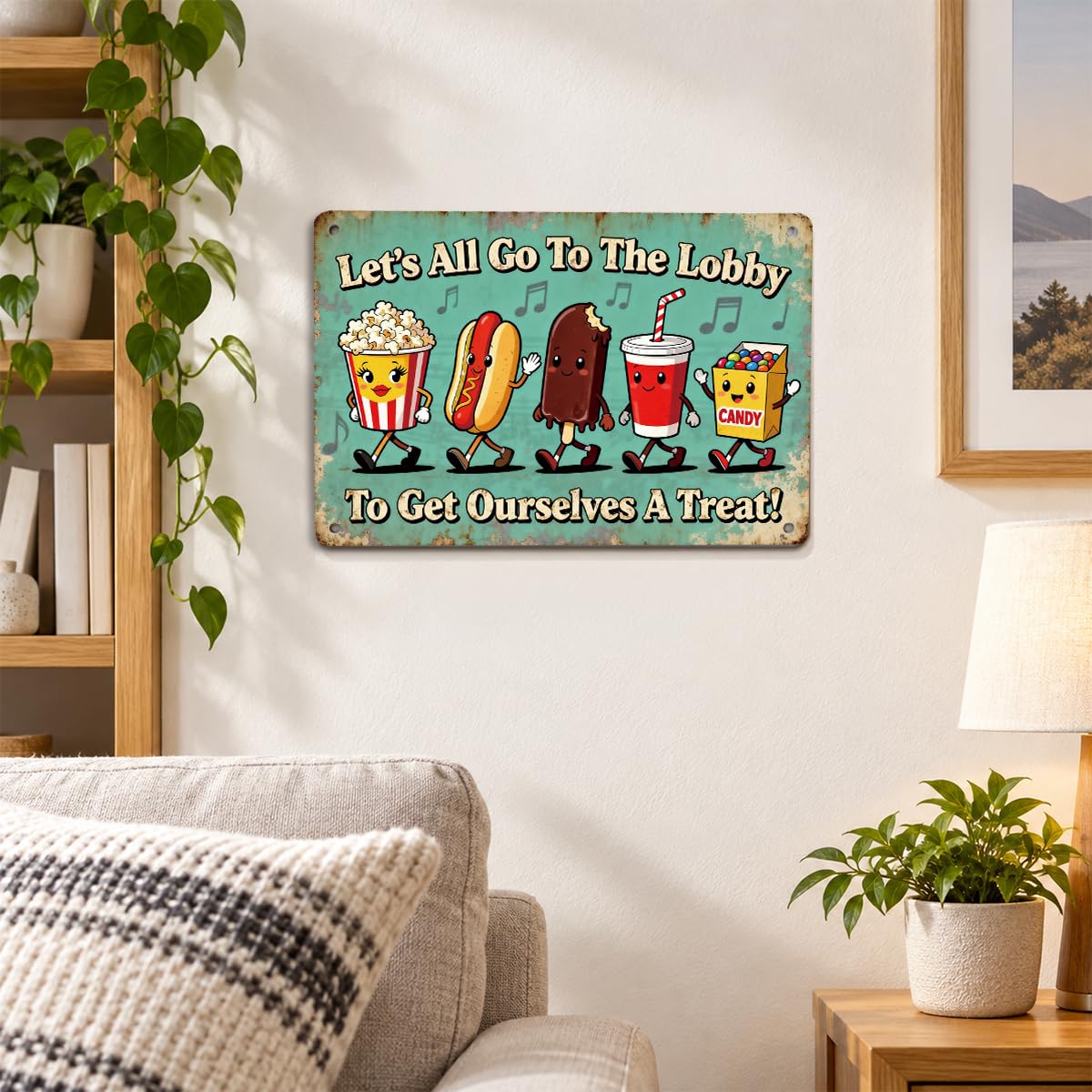 Let's All Go to the Lobby Movie Snack Metal Tin Sign, Home Theater Decor