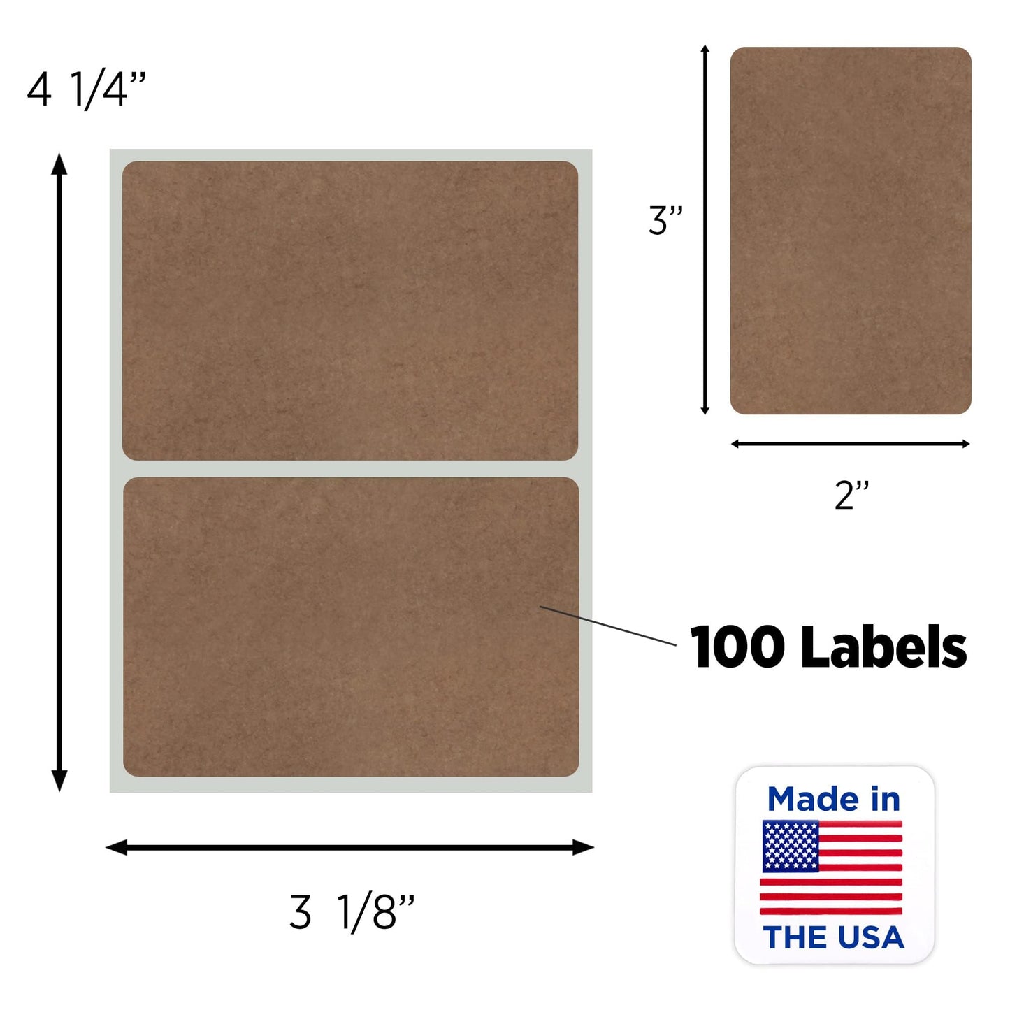 ChromaLabel Kraft Rectangle Labels on Sheets, 100 Stickers per Pack, 2 x 3 Inch 2" x 3"