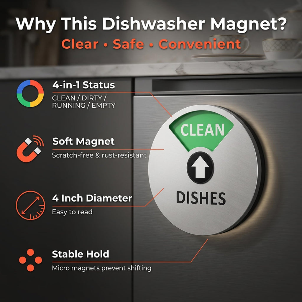 Dishwasher Clean Dirty Magnet, Sign with Running Empty Dirty Clean