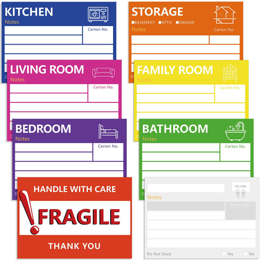 6 x 4 in Large Moving Labels for Boxes, Home Moving Packing Color Coded Stickers Supplies Labels with Writable Notes Areas, Fragile Blank Moving Boxes Stickers 160pcs 8 Color- Type 2