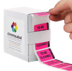 ChromaLabel fluorescent pink and yellow double-layer quality control labels, 1x1.5 inches, imprinted "to Be Cleaned" and "Cleaned"