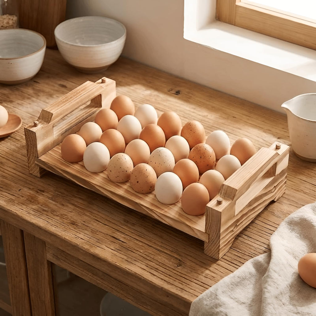 Egg Container Wooden Stackable Egg Tray Countertop Organizer Space Saving Egg Display Crates Restaurant