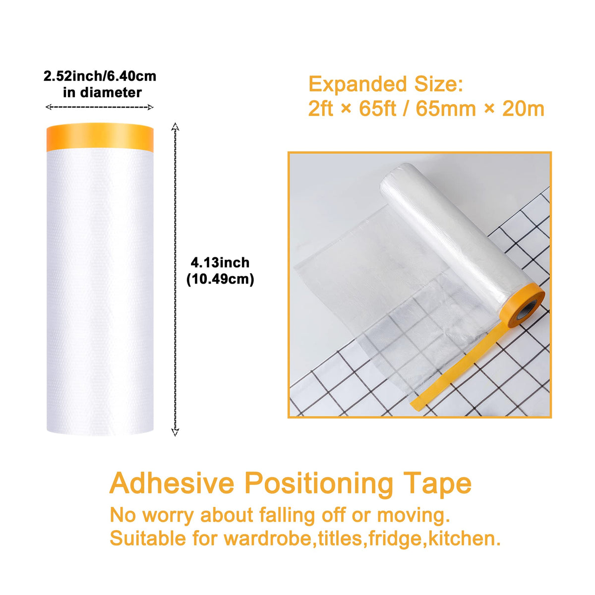 Muf 2 x 65 Feet Plastic Drop Cloth Plastic Sheeting with Masking Tape,Waterproof Protective Masking Film,Prevent Dust Paint for Car,Furniture,Carpet,Floor,3 Pack 3 2 × 65 feet