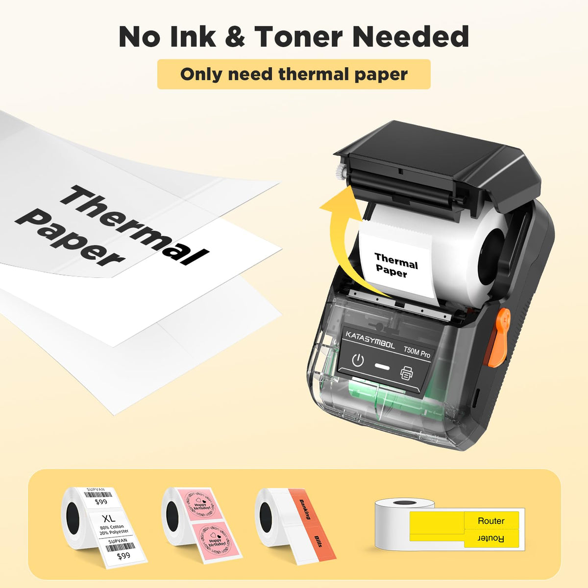 SUPVAN T50M Pro Bluetooth Label Maker Machine with Tape, Black Machine + 1 Tape