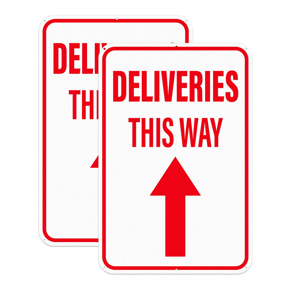 2 Pack Deliveries This Way Sign with Directional Upward Arrow 18 × 12 Inch Reflective Aluminum Rust Free Metal Package Delivery Signs for Outside Home Business Property Red-Upward Arrow