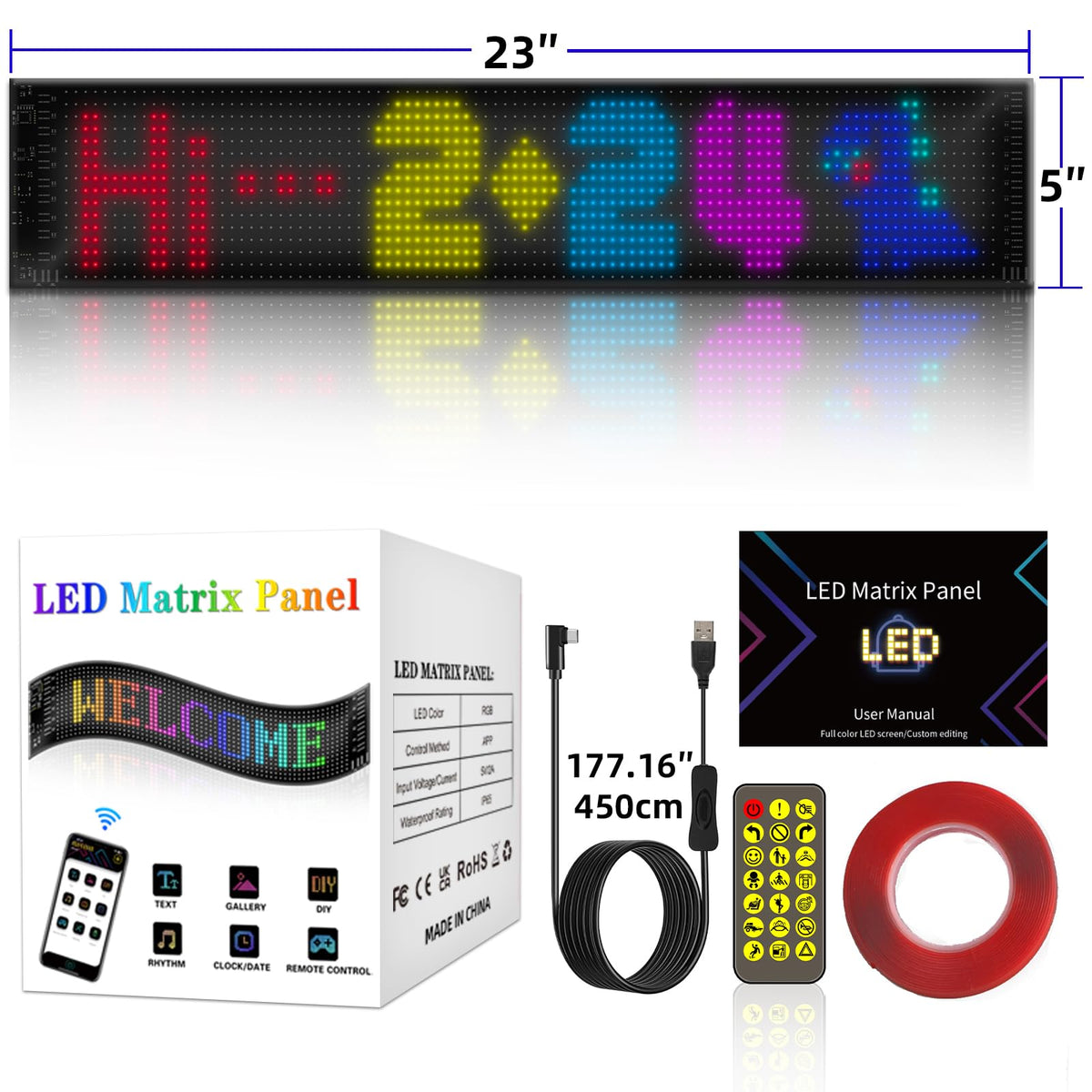 Large Custom LED Sign, Jumbotron Devil Eyes for Truck Social Windshield 23''x5''