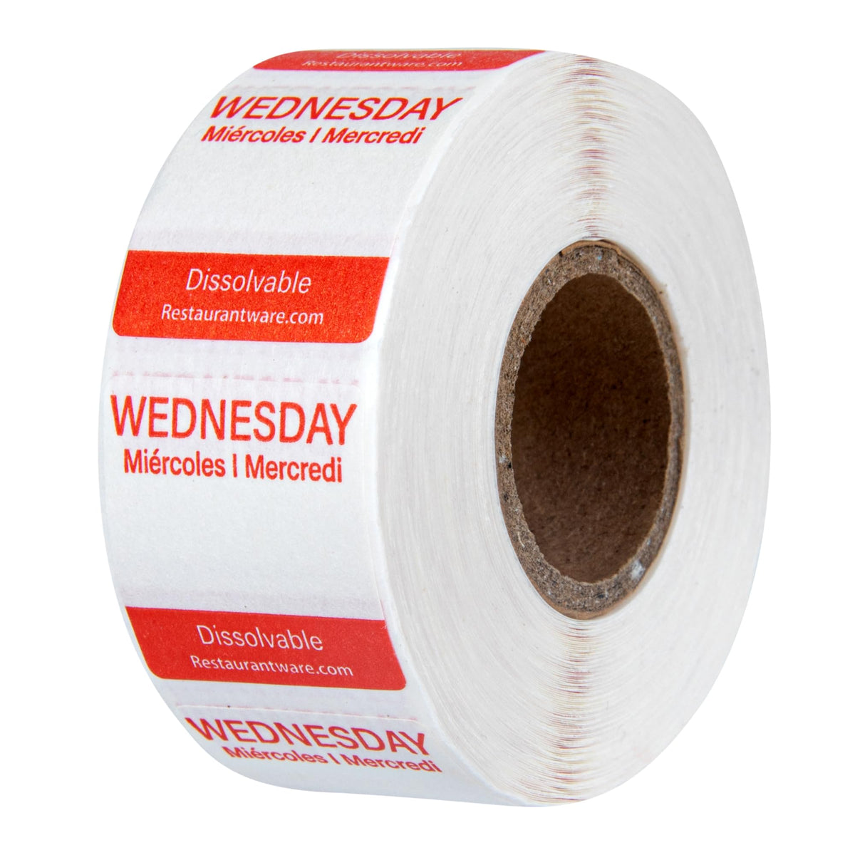 Restaurantware RW Smart 1 Inch x 1 Inch Food Rotation Labels 3500 Dissolvable Food Safety Labels - Premium Trilingual Paper Day Of The Week Labels For Food Storage Or Prep Weekly 7-Day