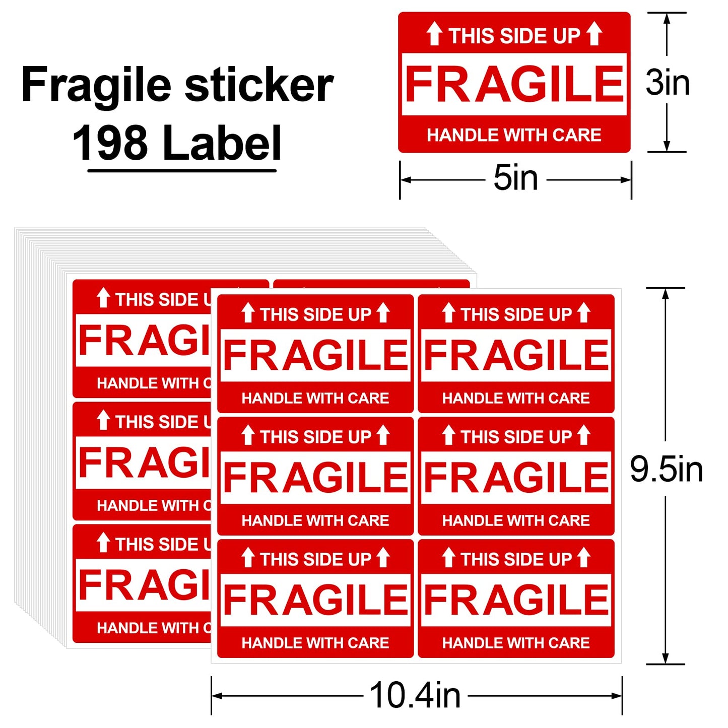 3x5 Inch Shipping Labels - 198 Pcs Strong Adhesive Handle with Care Stickers for Moving