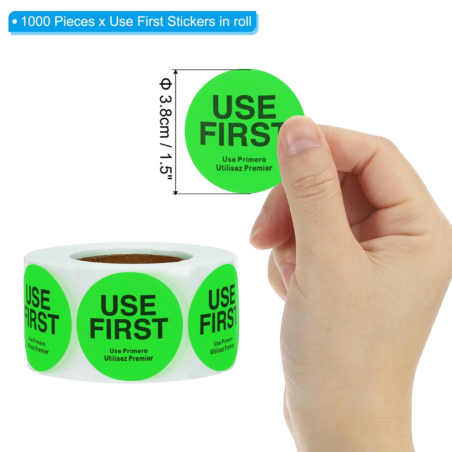 PATIKIL Use First Stickers 1.5 Inch, 1000 Pieces Food Service Inventory Control Labels for Restaurant Kitchen Warehouse, Fluorescence Green