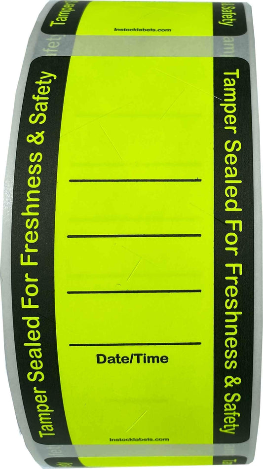 Fluorescent Yellow Food Delivery Tamper Evident Labels 2 x 4 Inch 500 Total Adhesive Stickers