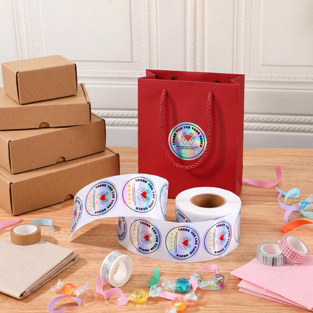 Fulmoon 1000 Pcs Thank You for Your Order Stickers Bulk, Round, Holographic
