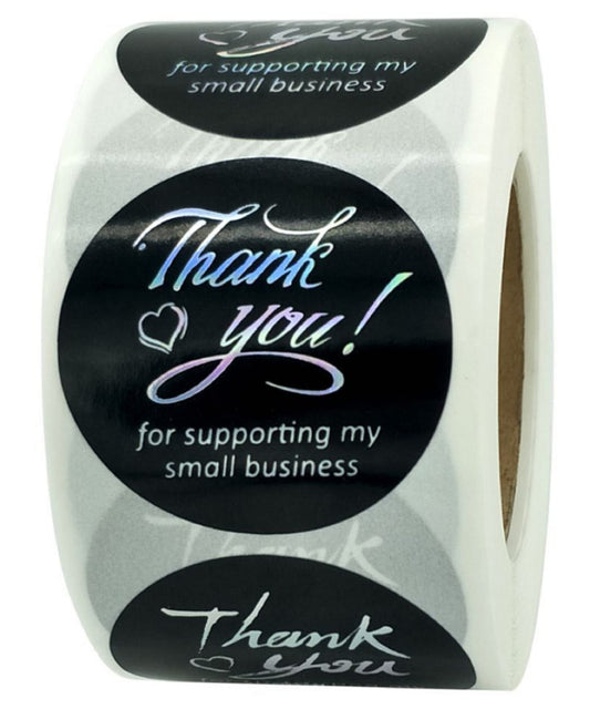 N’icePackaging – 500 Qty – 1.5 inch Thank You for Supporting My Small Business Stickers – Self-Adhesive – for Decoration/Sales/Branding/Envelopes (Black w/Silver Text) Black W/ Silver Text