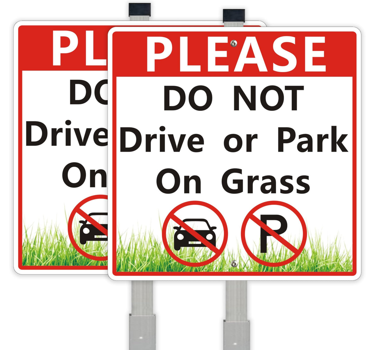 2Pack Please Do Not Drive Or Park On Grass Sign, Keep Off The Grass Yard Sign With 28" Metal Stakes, 10 x 10 Inch No Parking on Grass Sign, Weatherproof, Easy To Install
