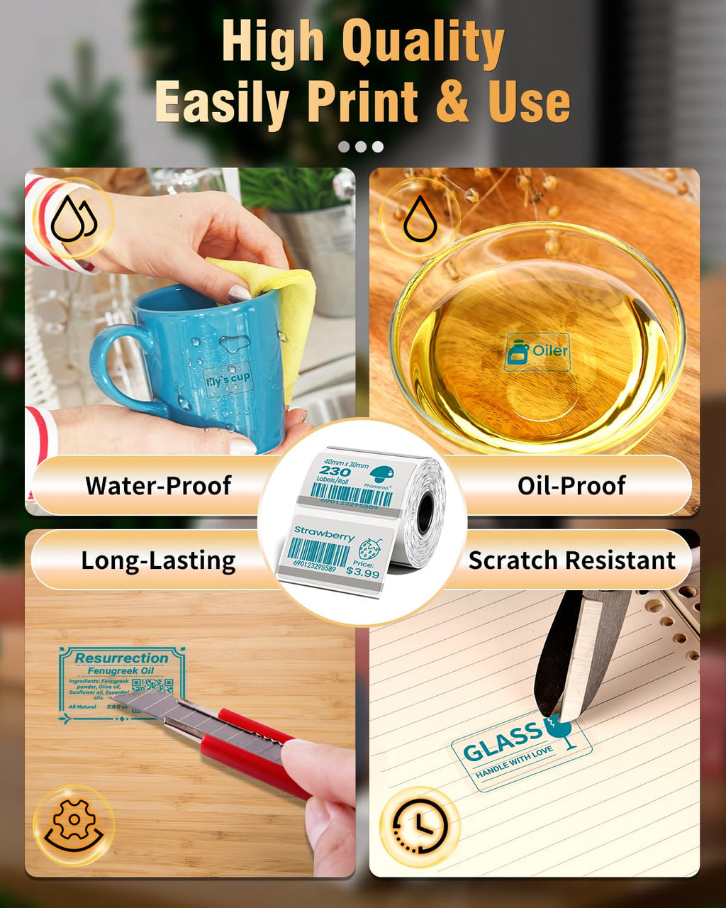 Phomemo Colorful Thermal Labels, 230 Labels/Roll, 1.57"x1.18"(40x30mm) 1.57" x 1.18" Green on Clear