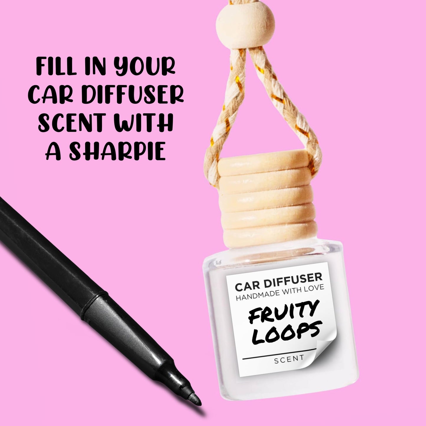 Car Oil Diffuser Hanging Bottle Scent Label | 350 pc Roll Mini 1x1” Inch Square Warning Sticker White Minimalist Instruction Care Card Wooden Top Bullet, Vent Diffusers, Car Reed Diffuser Sticker