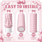 Tigeen 3 Pcs Cylinder Pedestal Stand Covers, Gingham, Pink and White