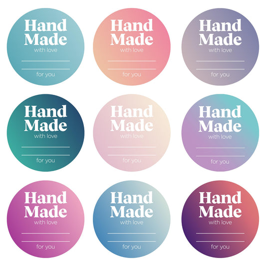 Mobiusea Creation Handmade with Love Labels Roll | Colorful Gradient Design | 2 inch Round Cut | 500 Labels for Homemade Goods, Handmade Stickers, Soap Candle Canning Supplies