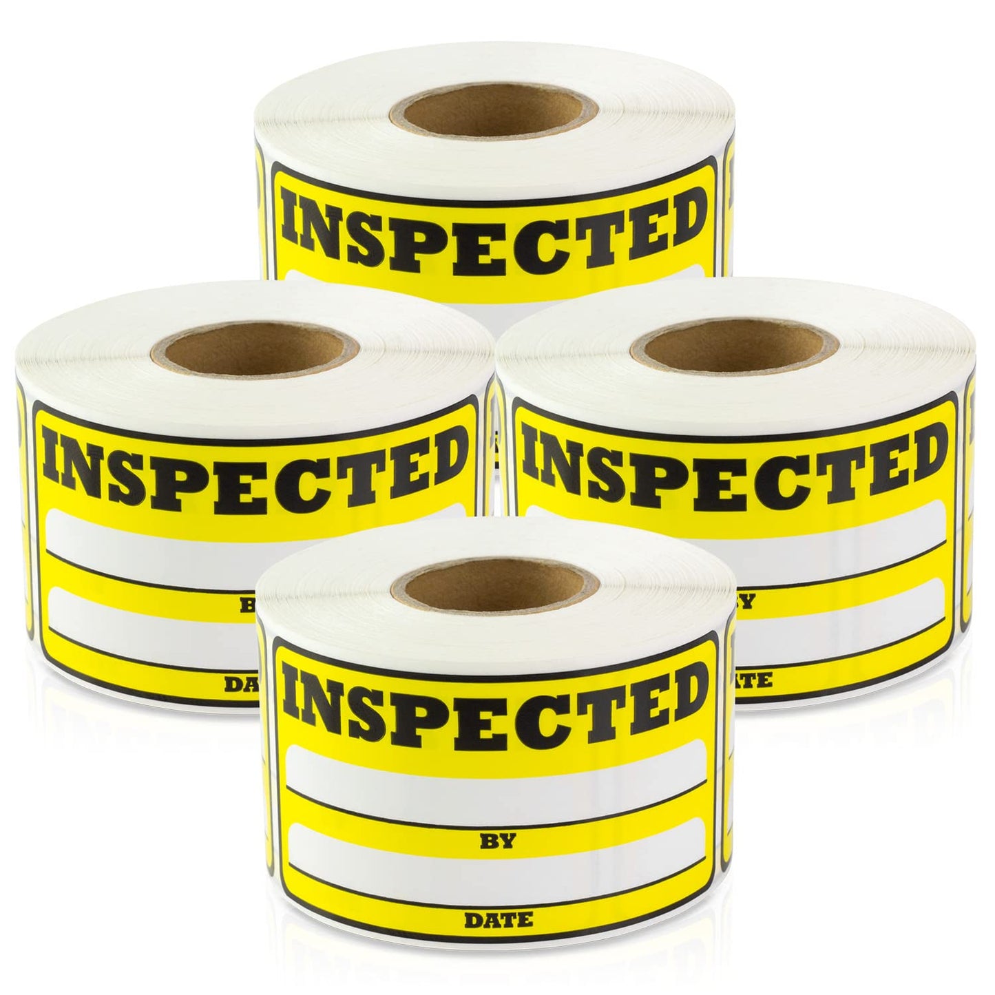 Inspection Stickers (3 x 1.5 inch, Rectangular, Yellow - 1200 Labels) Inspection Stickers with Writable Space By & Date for Inventory, Quality Control, Warehouse, Shipping & Handling - Strong Adhesive 4 Rolls