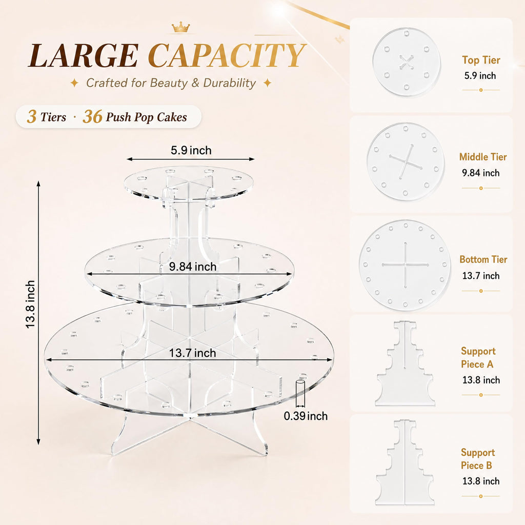Marsui 1 Pack 36 Holes Cake Pop Display Stand, 3-tiered Clear Cakes Holder
