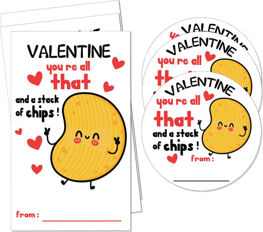 Valentine's Day Stickers, Potato Chips Valentine Favor Stickers, Valentine Party Favor Labels, 20 Round Stickers and 20 Square Stickers, Valentine Labels for Gift Wrapping Classroom-A01