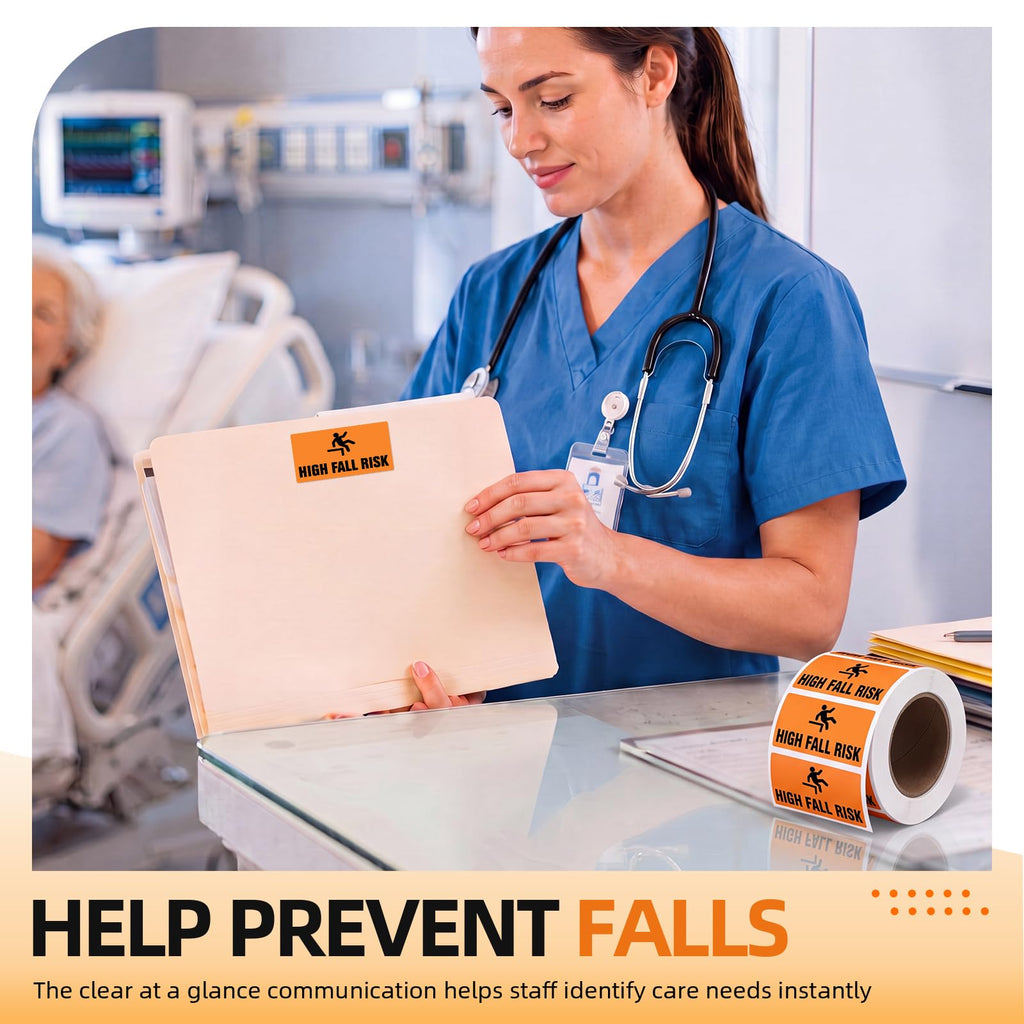 Marspark Roll of 500 High Fall Risk Stickers for Medical Charts, 2" x 1"