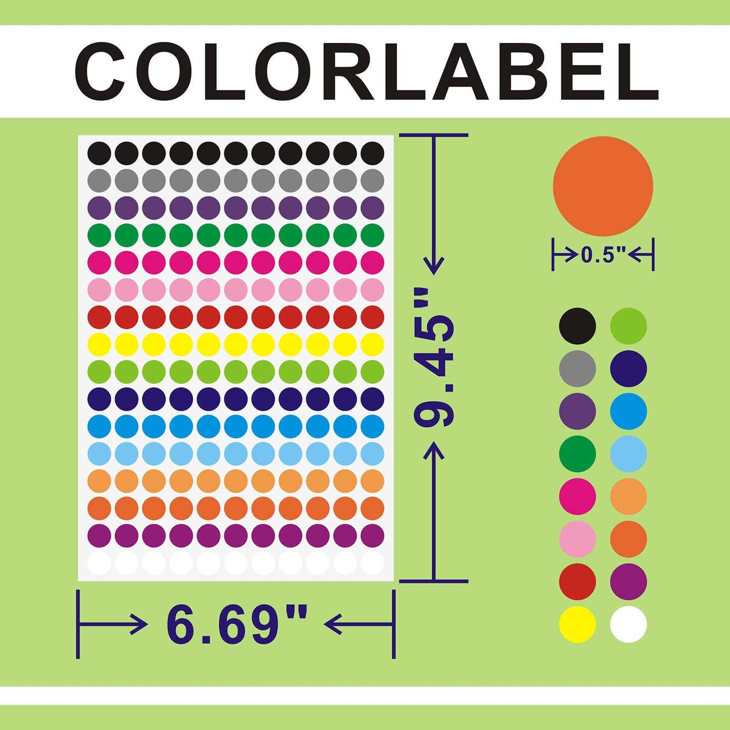 8800 PCS Color Dot Stickers 1/2 Inch Round Color Coding Labels Small 16 Color Circle Stickers for Office Classroom Library Home Teaching Events, 176 Labels/Sheet