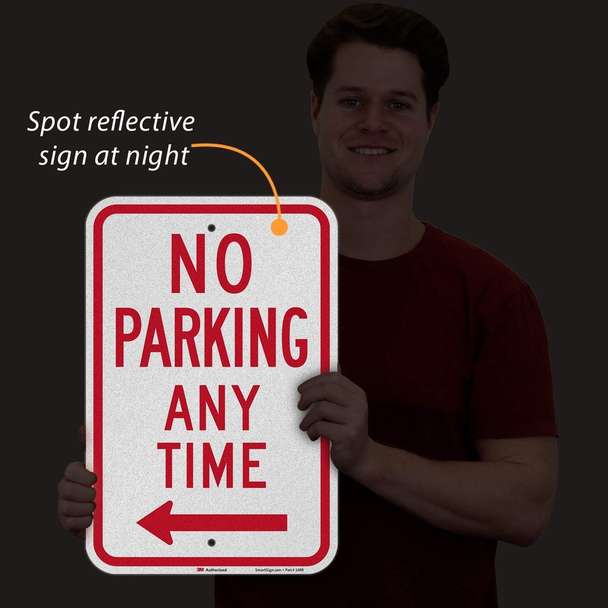 SmartSign - K-2331-L-EG-12x18 “No Parking Any Time” Sign with Left Arrow | 12" x 18" 3M Engineer Grade Reflective Aluminum
