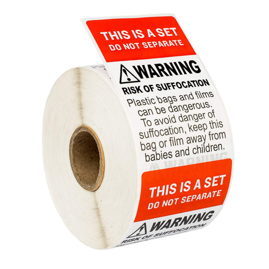 DO NOT Separate - This is A Set with Suffocation Warning Labels/Stickers (2" x 3"), FBA-Approved, 250 Labels per roll, 1 Roll