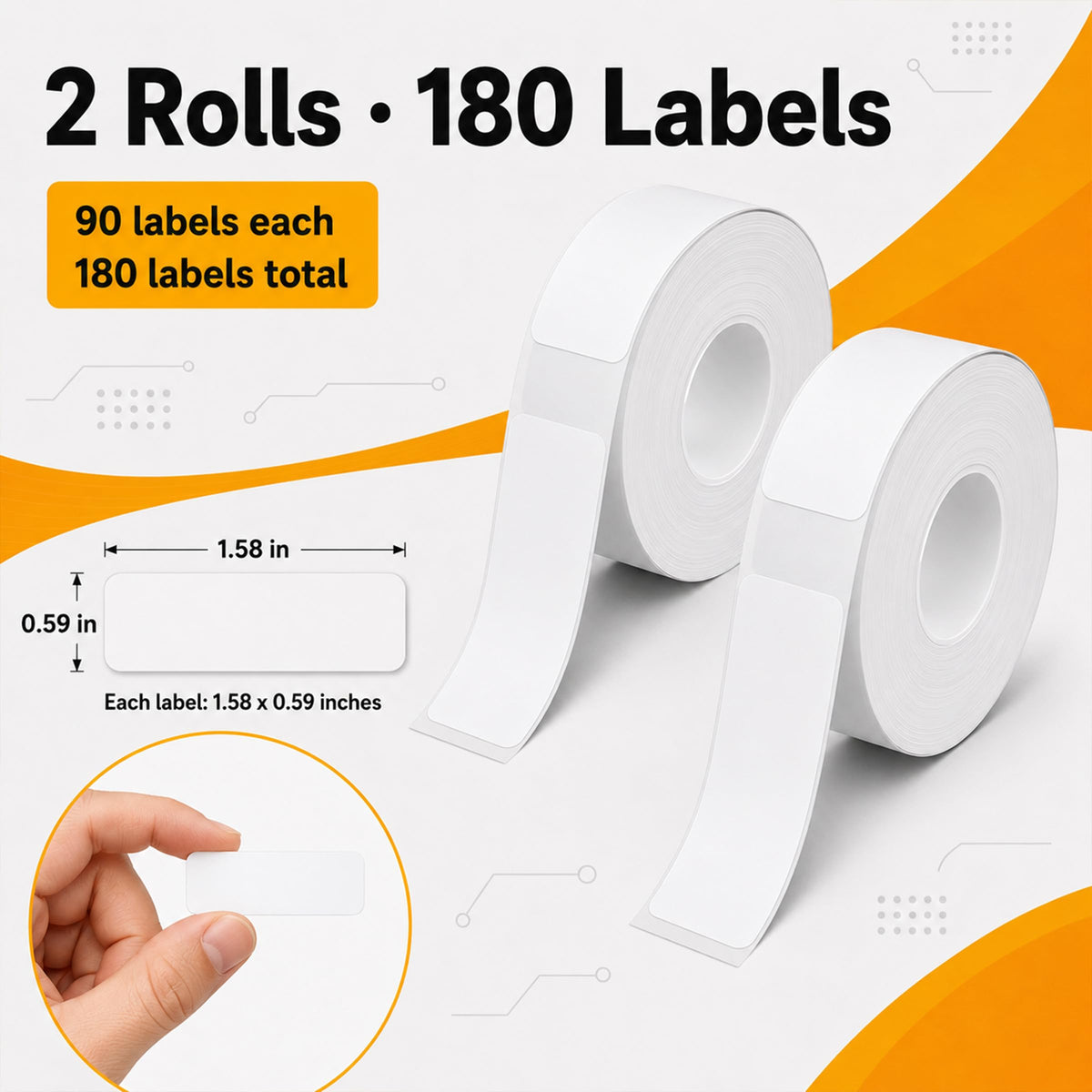 Thermal Labels, 2 Rolls, 180 White Sticker Labels, Inkless