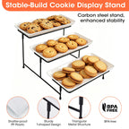 3 Tier Cookie Display Stand, Suitable for Party & Family Gatherings, Tiered Dessert Tray Applicable to Cookies, Desserts, Cupcakes, Fruits, Made of White Color Plastic Trays and Foldable Metal Stand
