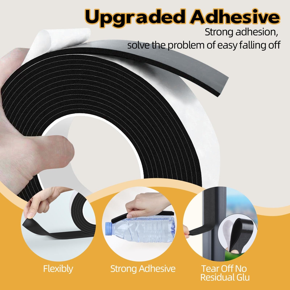 1/2 in Wide x 1/8 in Thick x 33FT Window Sealing Tape,Weather Stripping Door Seal,Foam Insulation Tape,Single-Sided Self-Adhesive Foam Strips,Black 1/2 IN x 1/8 IN x 33FT Black