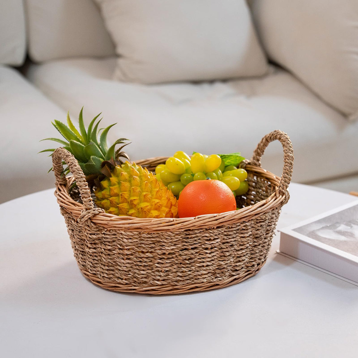 Natural Wicker Seagrass Woven Storage Baskets Set of 3, Oval