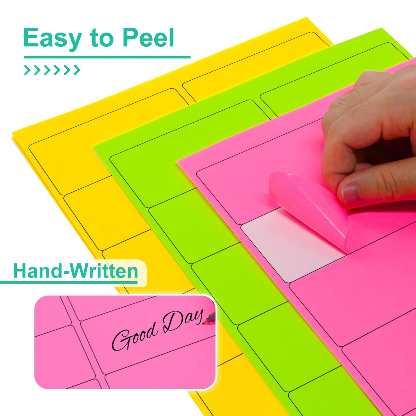 L LIKED 300 Assorted Fluorescent Neon Labels, 2"X4" Bright Fluorescent Paper Labels for Shipping Envelopes & Small Packages - Green, Yellow, Pink - 30 Sheets 2"X4"
