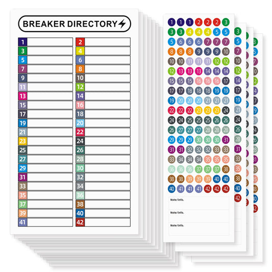16 Sheets Breaker Panel Labels Electrical Box Sticker Numbers Breaker Panel Labels Electrical Sticker Number Catalog Load Center Adhesive Waterproof Reusable（Mix Colors） Mix Colors
