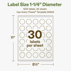 Avery Printable Round Hemp Labels with Sure Feed Technology, 1-1/4" Diameter, Off-White, Print-to-the-Edge, Laser & Inkjet Compatible, 1200 Total, Great for Product Branding, Packaging, and More 1,200 Labels